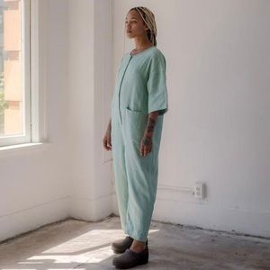 NWT Beaton Linen Utility Jumpsuit Large Aqua